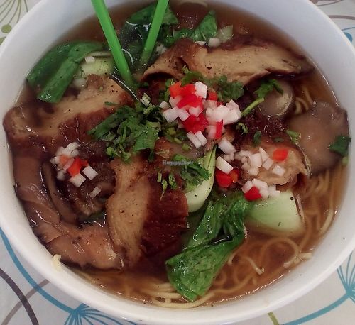 Vegan Restaurant Inala - yellow noodle and roast duck soup at Inala Vegan Restaurant in Inala
