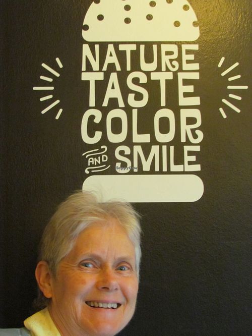 Dilys, my wife SMILING   at Flower Burger - Viale Vittorio Veneto in Milan