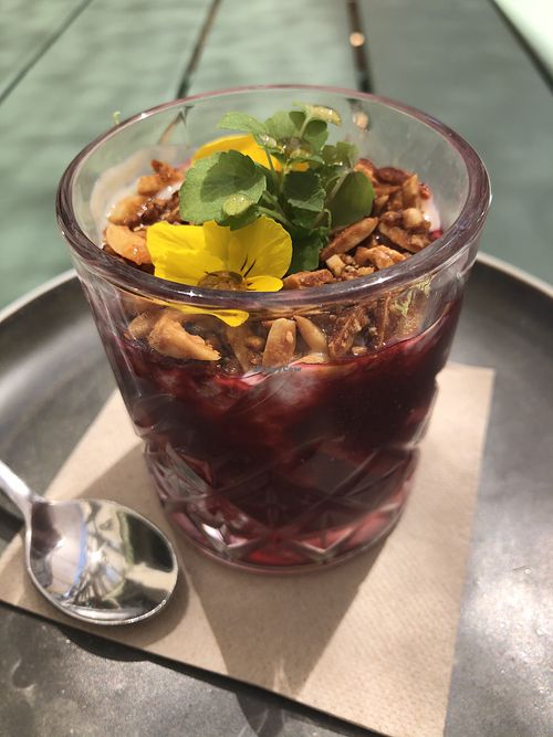 Yaourt, rabarbre fraise granola at Le Potager de Charlotte in Paris