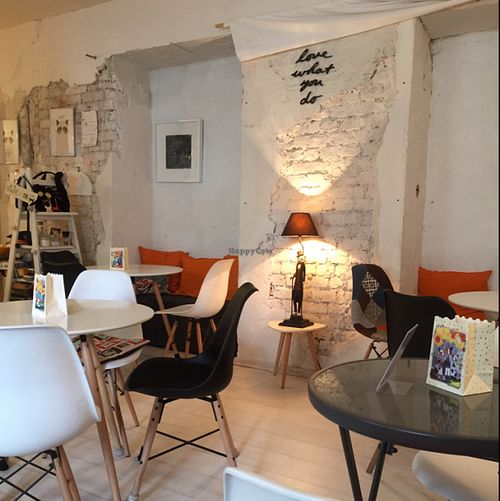 nice tables inside at Kawka z Kotem in Warsaw