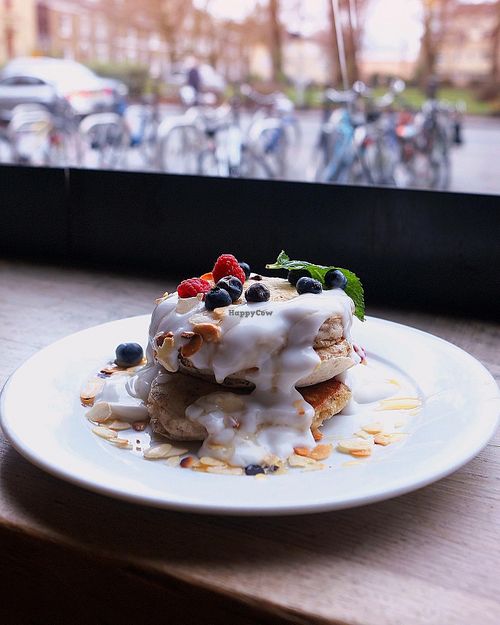plant based pancakes at Espresso Library in Cambridge