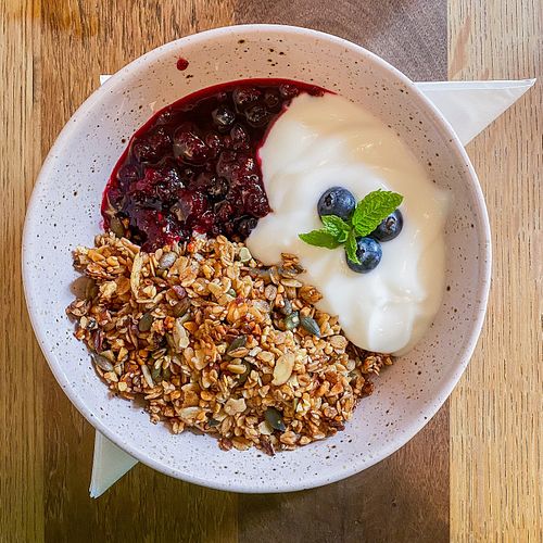 vegan granola bowl at Espresso Library in Cambridge