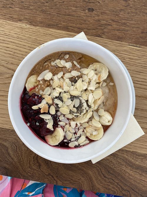 porridge with peanut butter and berry compote - this was insanely delicious!!!  at Espresso Library in Cambridge