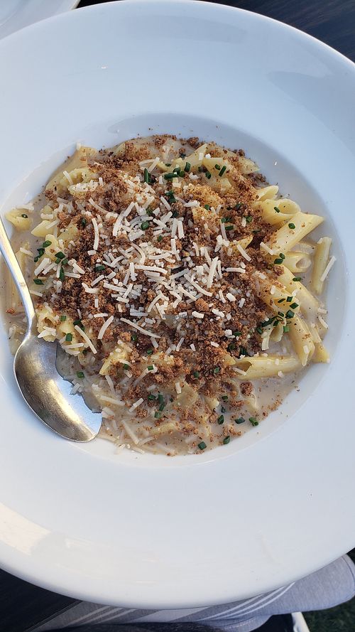 Riggitoni cheesie at Little Pine in Los Angeles