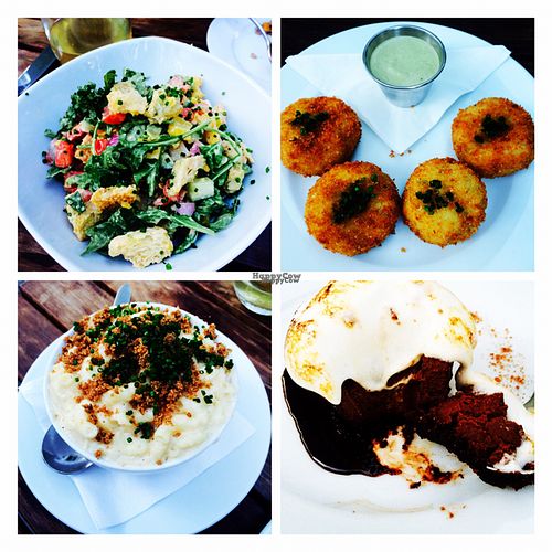 Panzanella salad, broccoli arancini, s'more with ganache, Mac & cheese  at Little Pine in Los Angeles