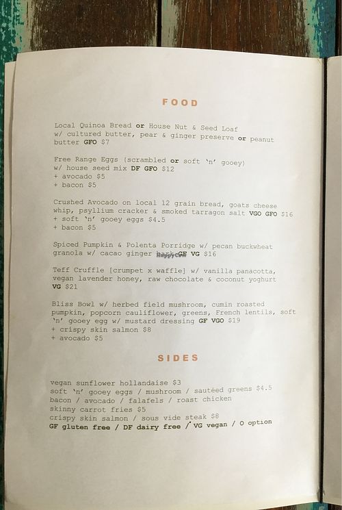 menu 2 at Miss Bliss Wholefoods Kitchen in West End