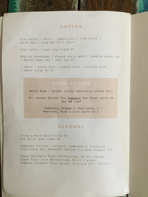 menu 4 at Miss Bliss Wholefoods Kitchen in West End