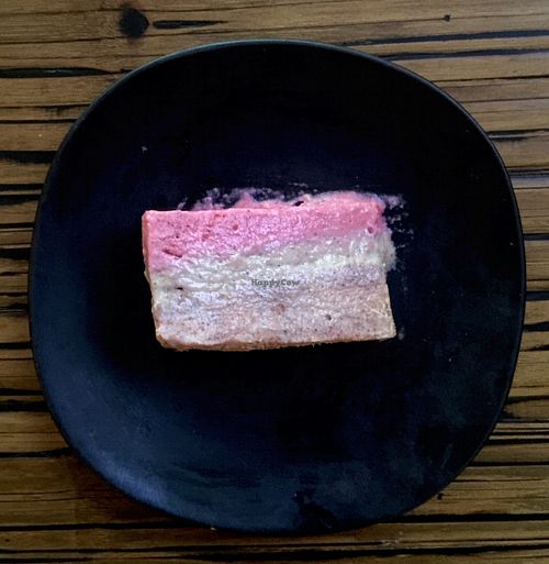 Raw vegan five layer cheesecake: banana, coconut, duian, chocolate and strawberry.  at Alice's Restaurant  in Chiang Mai