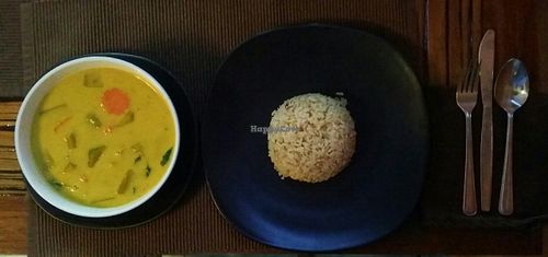 pumpkin curry and brown rice at Alice's Restaurant  in Chiang Mai