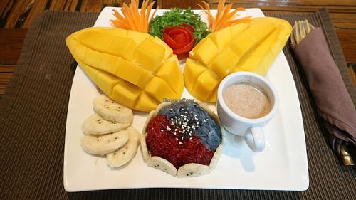 Mango Blue and Red Sticky Rice Vegan at Alice's Restaurant  in Chiang Mai