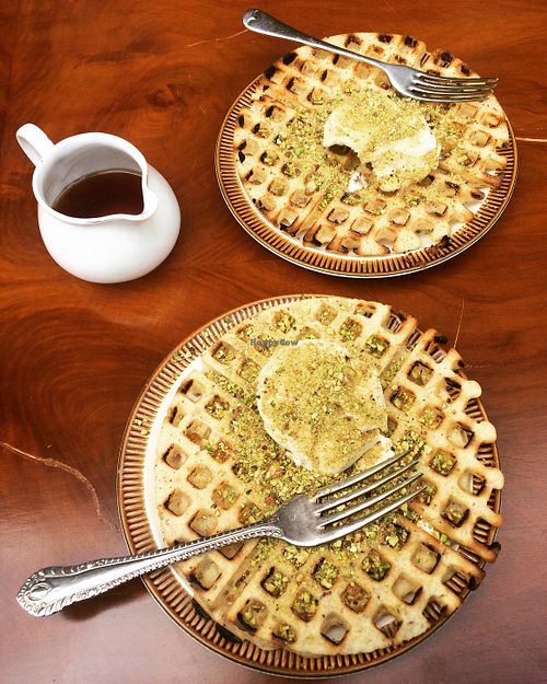 Pistachio waffles w/ maple syrup  at The Kind Cake Co in Hebden Bridge