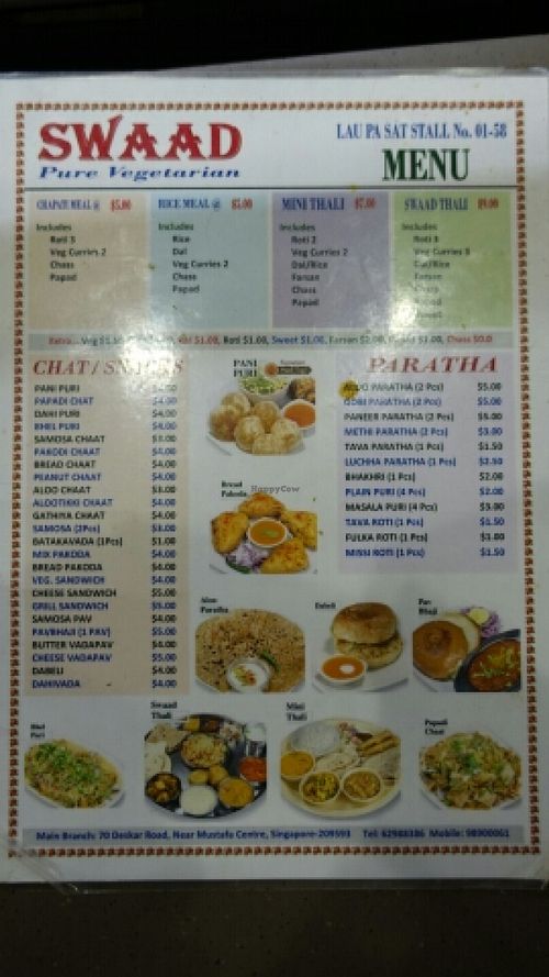 swaad menu - a wide selection at Swaad - Lau Pa Sat Market in Central Singapore