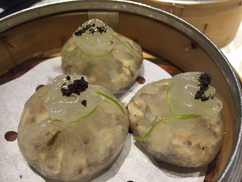 Steamed dumplings with black truffle at Veg 6 in Hong Kong Island