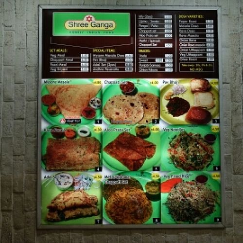 menu  at Shree Ganga in Central Singapore