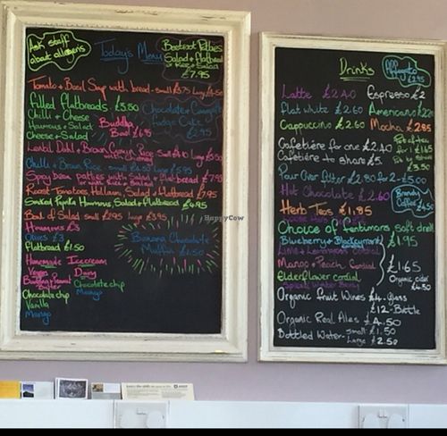 menu at Shanti Cafe in Saltburn-by-the-sea
