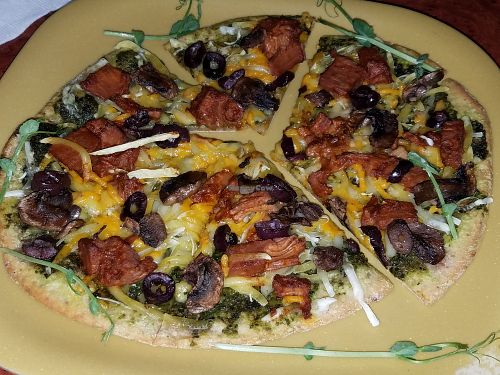 Pesto pizza with violife at Go Vegan Cafe in Las Vegas