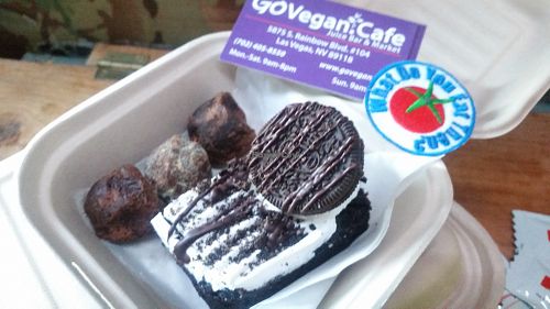 WOW, what a cool place.
Visited Oct 14th, 2018
5 Star Review from me

I follow them on Instagram, and respect the effort they put into sharing with the community

Close to the strip, all vegan. Interesting menu. 
I tried the Nacho Fries, it was pretty good, really fills you up

Also tried the Oreo Cake and some Chocolate Balls
Not cheap, but very good

I will visit again next time I visit Las Vegas

Next time I will eat there, it is an amazing space, plan to spend some time there at Go Vegan Cafe in Las Vegas