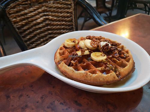 Waffles w/ Bananas, Mixed Nuts & Seeds at Go Vegan Cafe in Las Vegas