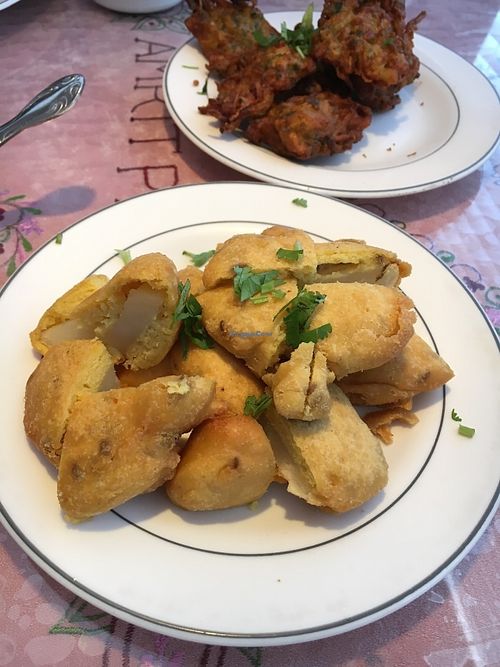 Aloo Pakora with Bhujia in background at Amrit Palace Indian Restaurant in Ocala