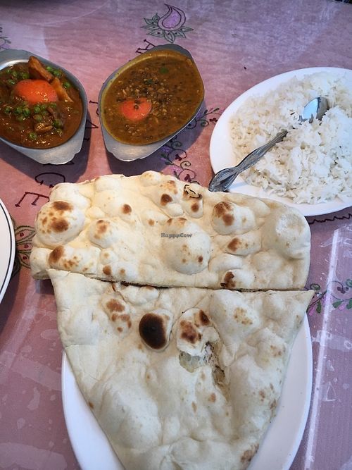 Aloo Matar Tamatar and Dal with (2) halves of Nan bread and white rice - Lunch Menu at Amrit Palace Indian Restaurant in Ocala