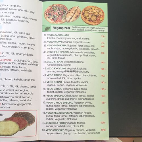 some 15 vegan different pizza options... at Lunda Kitchen in Lund