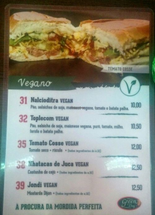 vegan menu at Green Dog - Food Cart in Sao Paulo