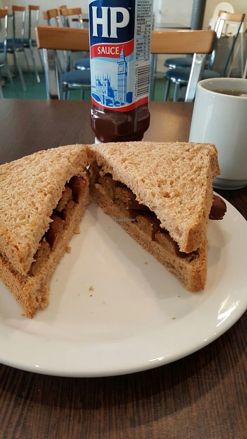 vegan sausage sarnie at Blue Note Cafe in Glastonbury