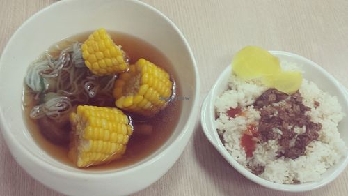 Vegetable soup + rice with fake meat at Cha Zhi Gu - Tea With Mushroom in Kaohsiung