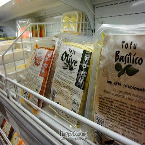 close up on best tofu of my life: olive tofu.  from germany. at Rialto Biocenter in Venice