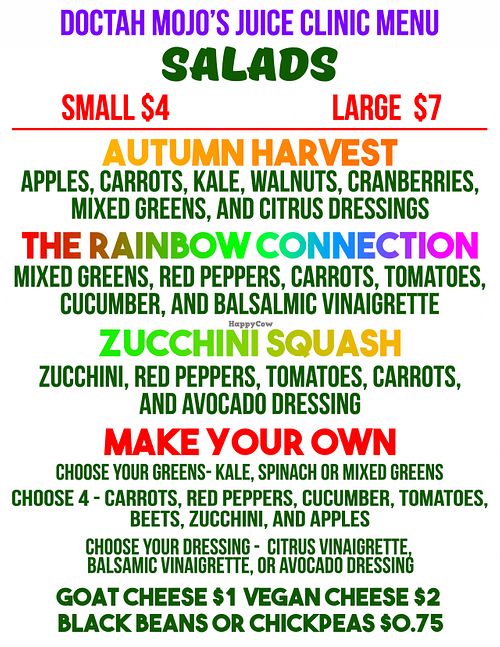menu at Doctah Mojo's Juice Clinic in Atlanta