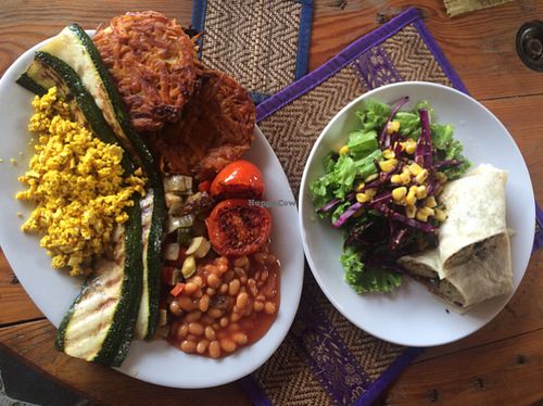 Vegan Breakfast Belly Buster and the Falafel wrap.  at Pachamama in Sihanoukville