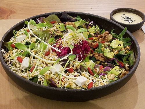 Wild food salad at Petit Brot - Cold Press Raw Eco in Barcelona