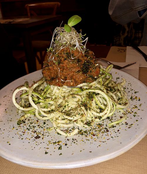 Raw Spaghetti Bolognese at Petit Brot - Cold Press Raw Eco in Barcelona