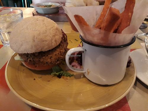 Pulled jack fruit burger with sweet potato fries at Lounges - Pato Lounge in Orpington
