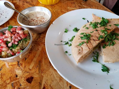 Hummus and baba ganoush at Shams El Balad Cafe in Amman