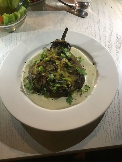 Whole eggplant at Shams El Balad Cafe in Amman