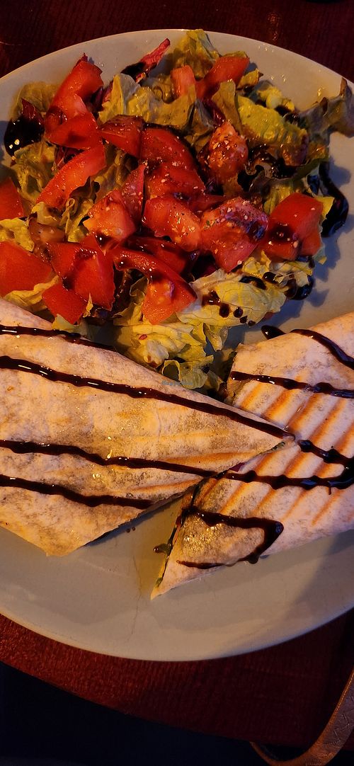 Spinach wrap with salad at Blatouch in Prague