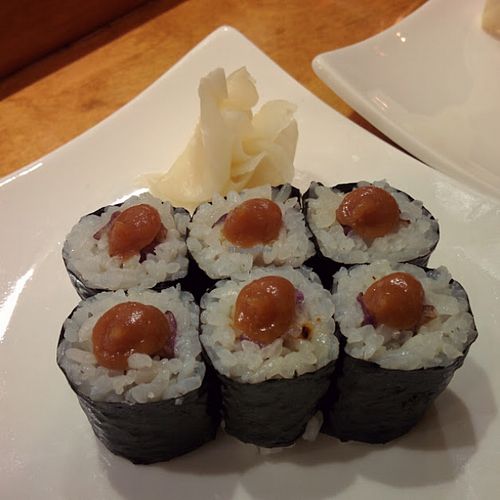 Eggplant maki with peanut red miso paste.  at Arami in Chicago