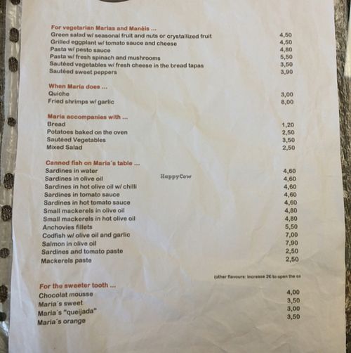 menu part 1 at Maria Portuguesa Tapas in Coimbra