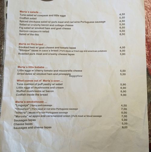 menu part 2 at Maria Portuguesa Tapas in Coimbra