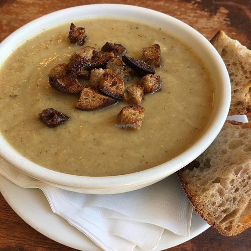 cauliflower leek soup at Cafe Mustache in Chicago