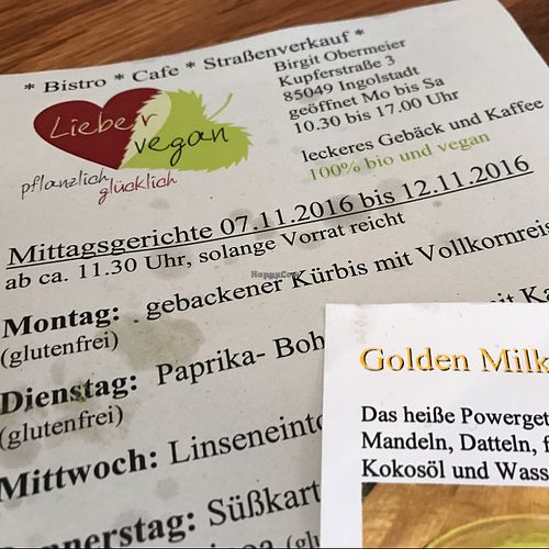 menu at Liebe Vegan in Ingolstadt