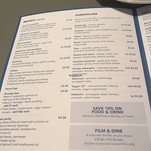 Menu at Phoenix Cafe Bar in Leicester