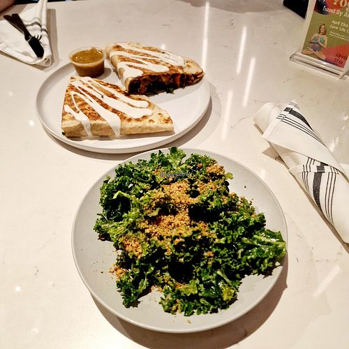 Quesadilla and kale salad at Love Life Cafe in Miami