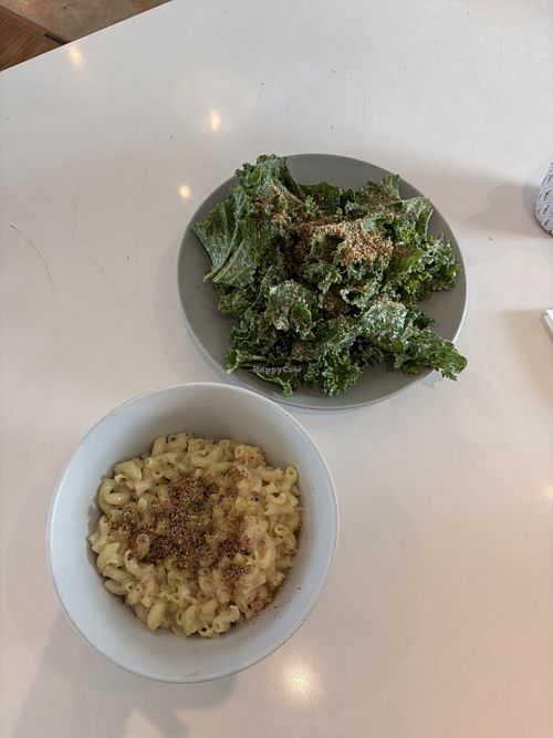 Mac and cheese and kale saladd  at Love Life Cafe in Miami