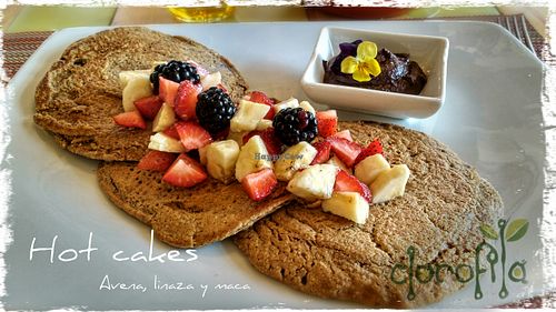 Gluten free 'Hot cakes': Made from oat, maca, and flax at Clorofila in Playa Del Carmen