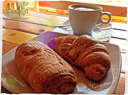 Vegan Pastry- Croissant and Pain au chocolat. Take it with a Almond latté!  at Clorofila in Playa Del Carmen