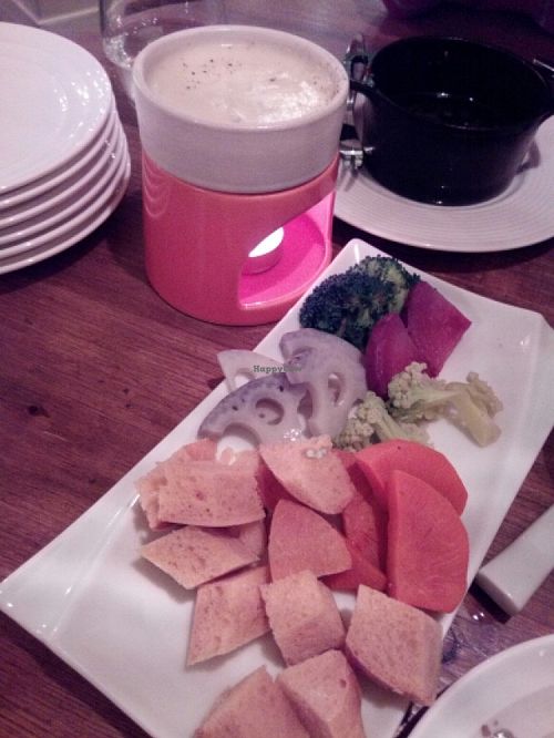 Partly eaten vegetable cheese fondue at Longing House - Shibuya in Tokyo