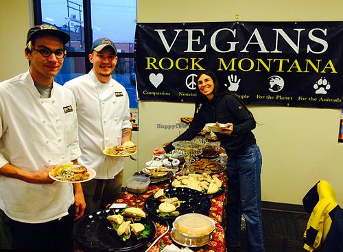 Starky's Alic and Chef Brock at the Live and Let Livingston monthly potluck this November; introducing their new creation:  The Vegan Gobbler! at Starky's Authentic Americana in Bozeman