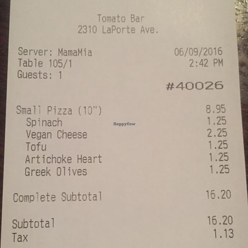 awesome topping choices! at Tomato Bar Pizza Bakery in Schererville